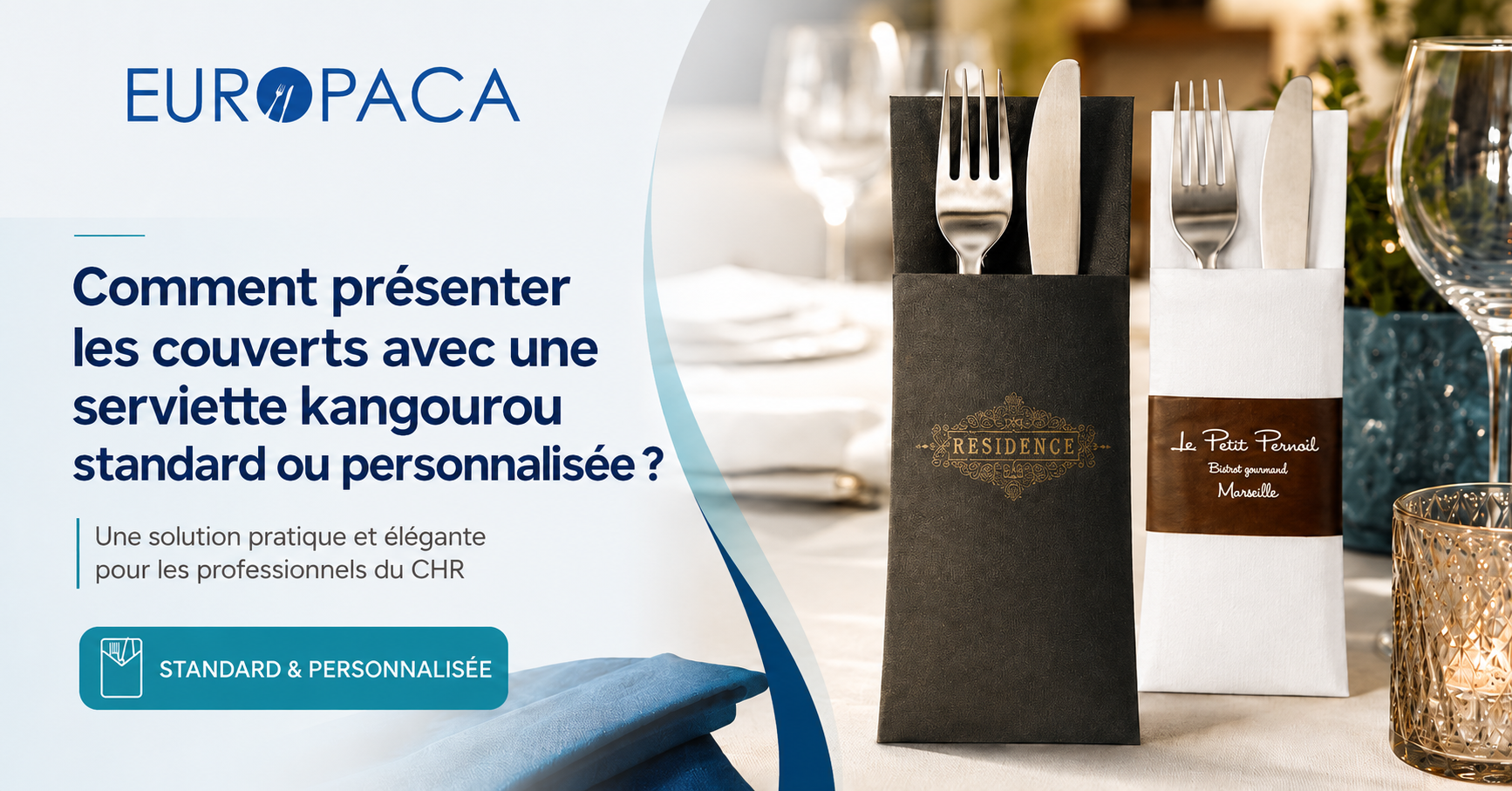 Couverts et serviette kangourou personnalis&eacute;e CHR