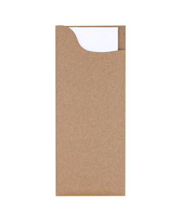Pochette  couverts, co-Kraft, serviette Airlaid blanche 28x40 cm