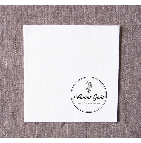 Personnalise 2 couleurs<Br>Serviette Airlaid 40x40 cm<Br>BLANC, pliage 1/4