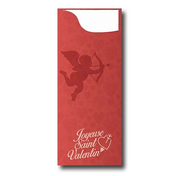 Pochette  couverts<Br>Thme St-Valentin<Br>Modle Charme<Br> Airlaid 40x40cm.