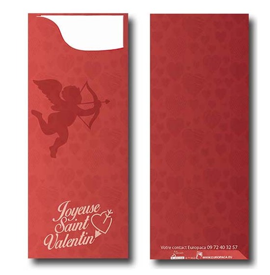 Pochette  couverts<Br>Thme St-Valentin<Br>Modle Charme<Br> Airlaid 40x40cm.