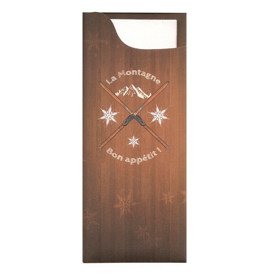 Pochette  couverts<Br>Thme MONTAGNE<Br>Modle Charme<Br> Gaufre 38x38cm.
