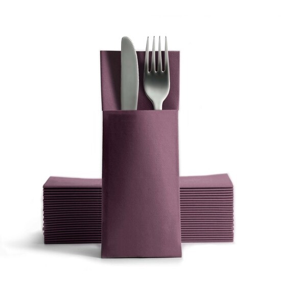 Personnalise 1 couleur<Br>Serviette kangourou<Br>Airlaid AUBERGINE 32x40cm