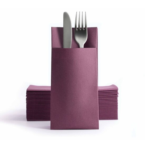 Personnalise 1 couleur<Br>Serviette kangourou<Br>Airlaid AUBERGINE 39x40cm