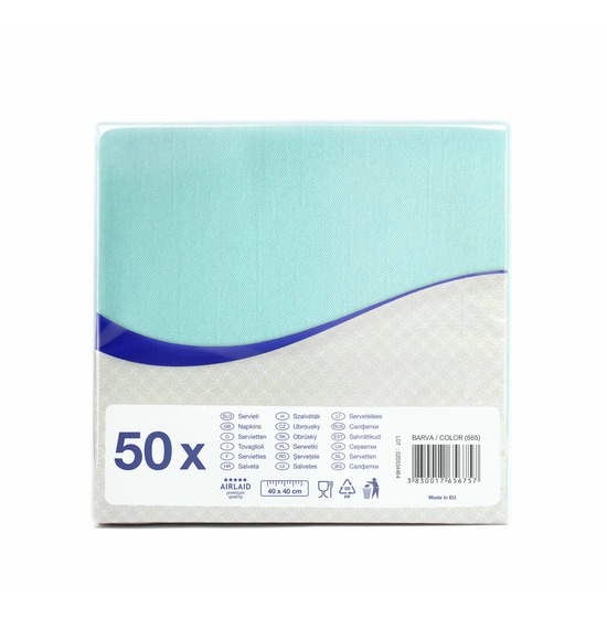 Serviette Airlaid 40x40 cm<Br>BLEU MENTHE, pliage 1/4